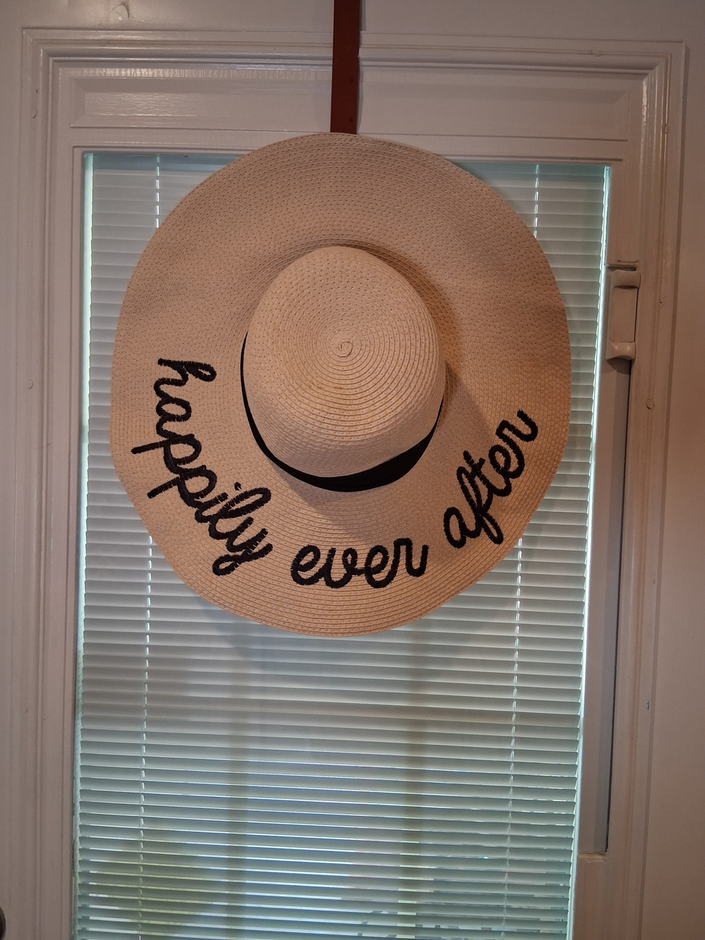 Sku50 "mud Pie" Straw Sun Hat - 'Happily Ever After' in Black Script - WEDDINGS